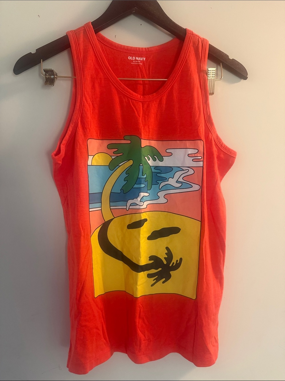 Old Navy Boys Orange Tropical Palm Beach Graphic Sleeveless Tank Sz XL 14-16 NWT